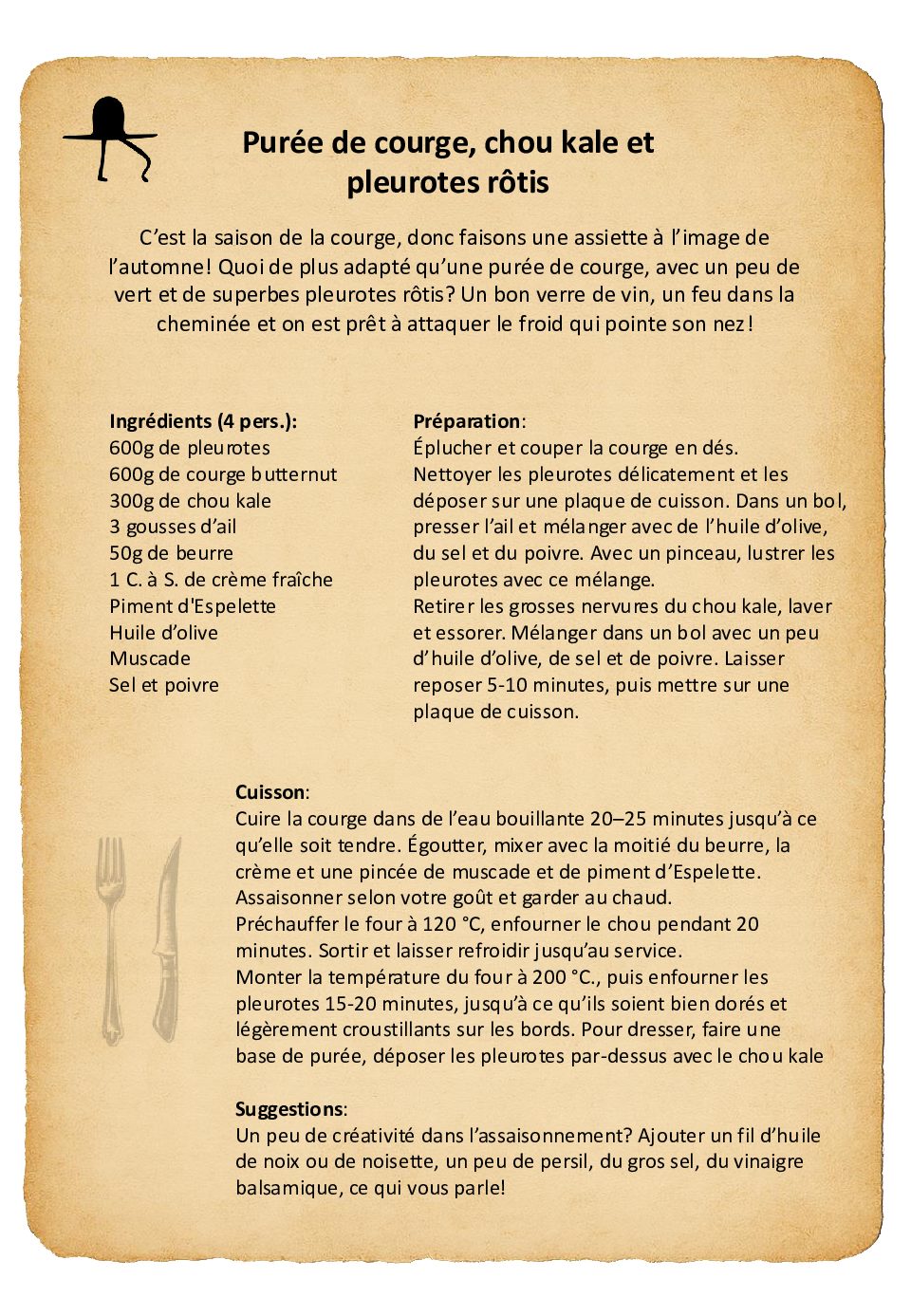 Purée de courge, chou kale et pleurotes